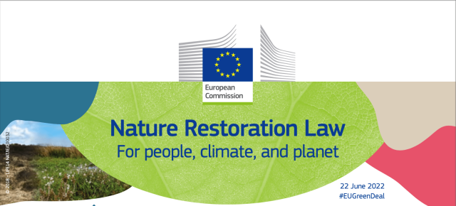 European Commission Nature Restoration Law European Commission officials present the Nature Restoration Law proposal at a podium in Brussels.