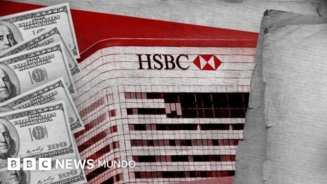 Hsbc Fincen Files Money Laundering Close-up of HSBC signage with document overlay showing redacted suspicious activity report.